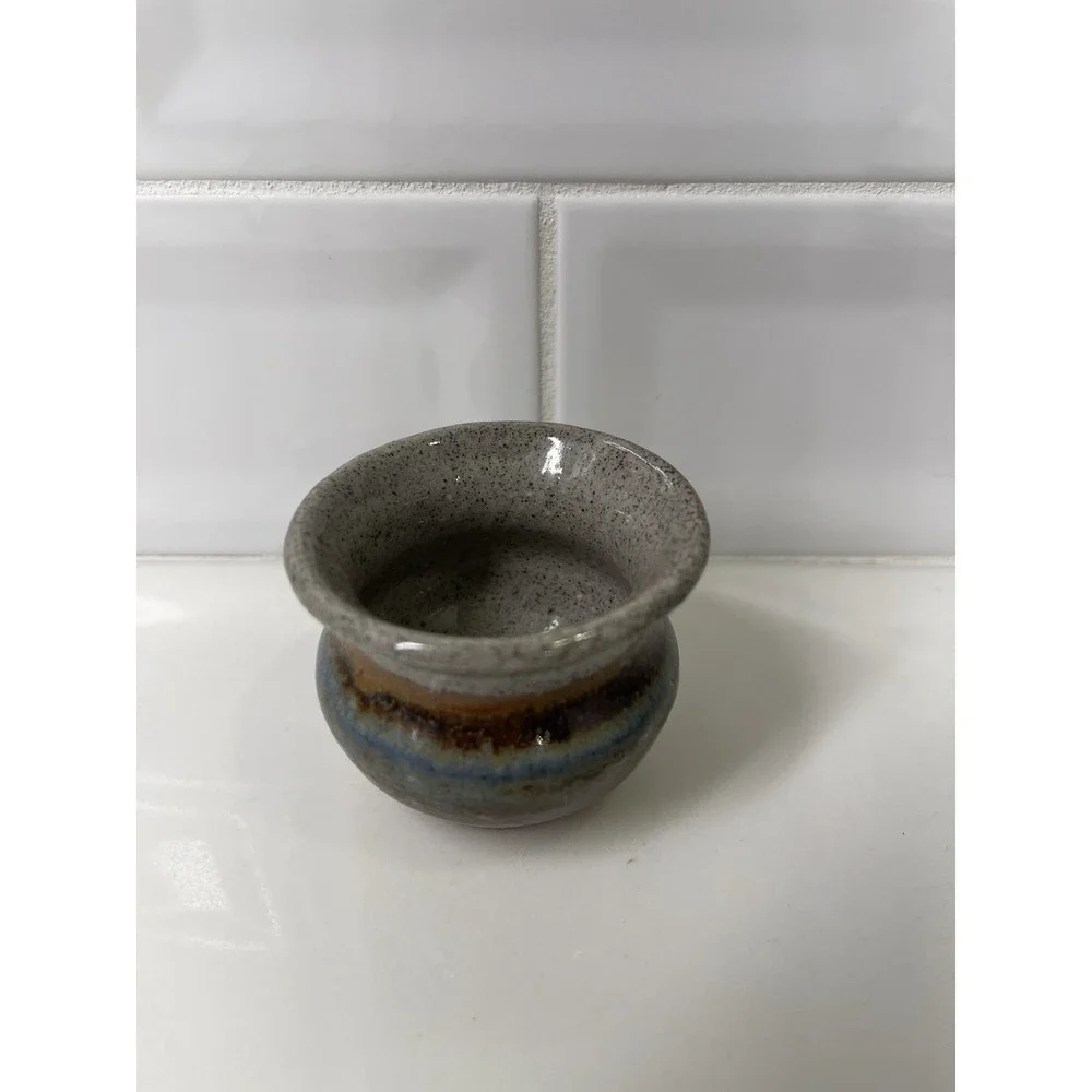 Vintage Small Pottery Glazed stoneware Jar Match Stick Toothpick Holder Boho